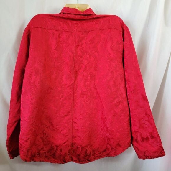 Chico's Design Blouse Red Silk Linen Blend XL 16 Jacquard embossed (their sz 2) - Picture 2 of 11